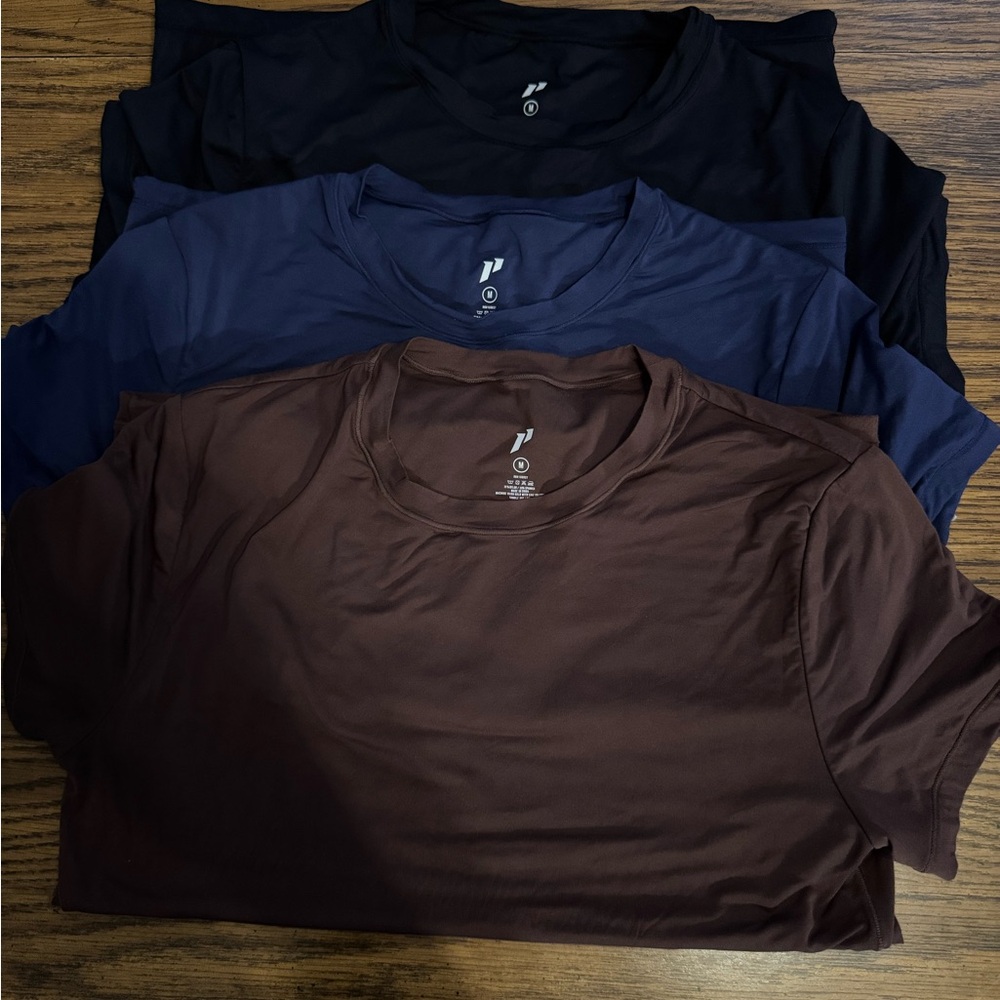 Set of Three Athletic T-Shirts in Black, Blue, and Brown
